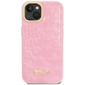 Husa Cover Guess Croco Metal camera pentru iPhone 14 Plus Pink