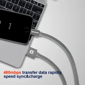 Cablu de date Swissten textil USB / Lightning 2,0 m Argintiu