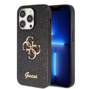 Husa Guess PU Fixed Glitter 4G Metal Logo pentru iPhone 15 Pro Max Negru