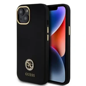 Husa Guess Liquid Silicone 4G Strass Metal Logo pentru iPhone 15