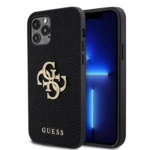 Husa Guess PU Perforated 4G Glitter Metal Logo pentru iPhone 12/12 Pro Black