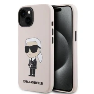 Karl Lagerfeld Liquid Silicone Ikonik NFT pentru iPhone 15 Roz