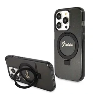 Husa Guess IML Ring Stand Glitter MagSafe pentru iPhone 15 Pro Black