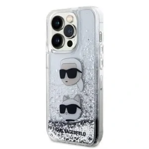 Husa Karl Lagerfeld Liquid Glitter Karl and Choupette pentru iPhone 15 Pro Argintiu