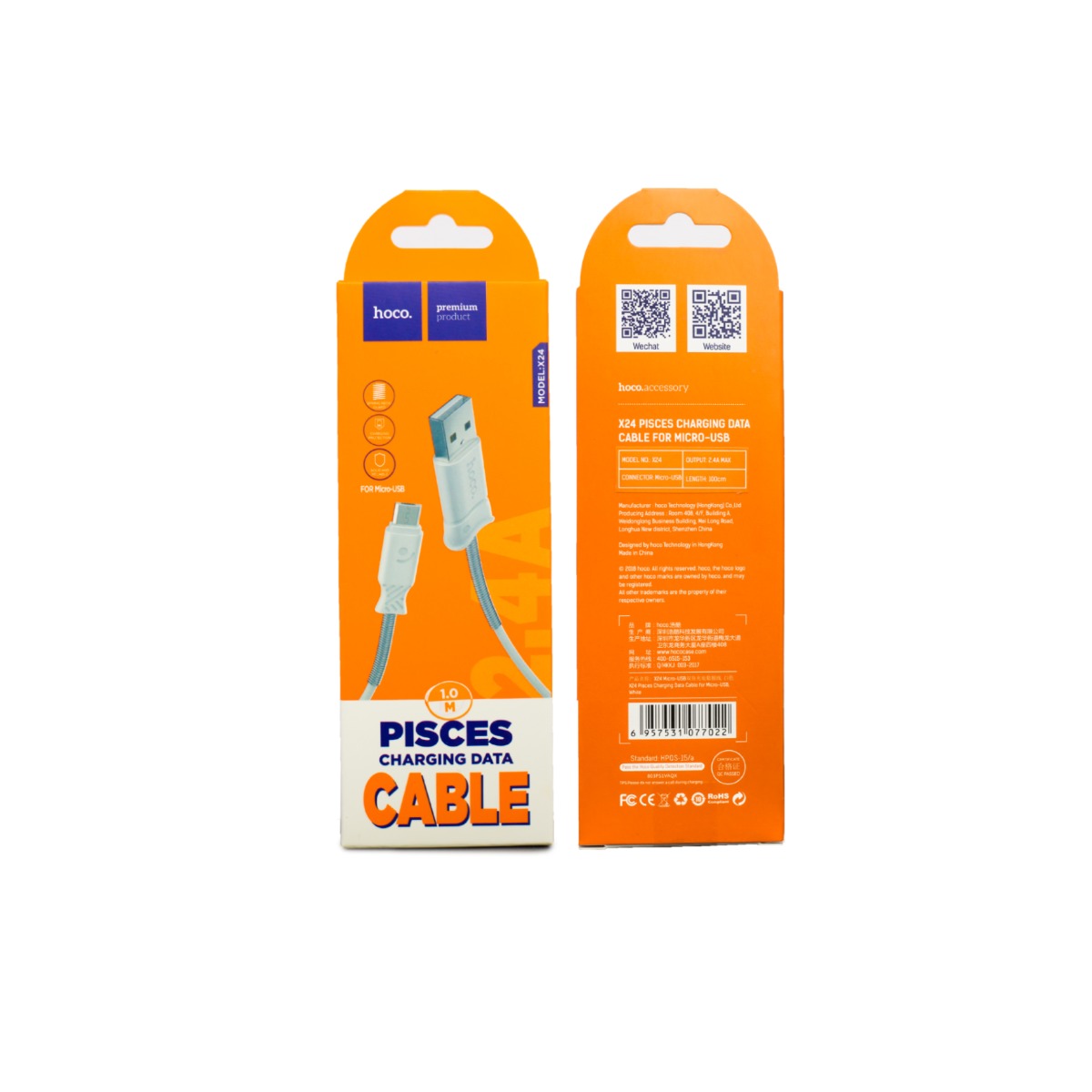 Cablu incarcare/transfer date Micro Usb Hoco X24 Alb thumb