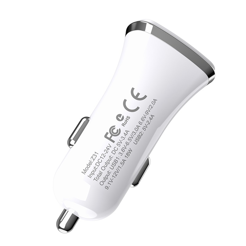 Incarcator auto Z31 Hoco QC3.0 + Cablu Micro USB Alb thumb