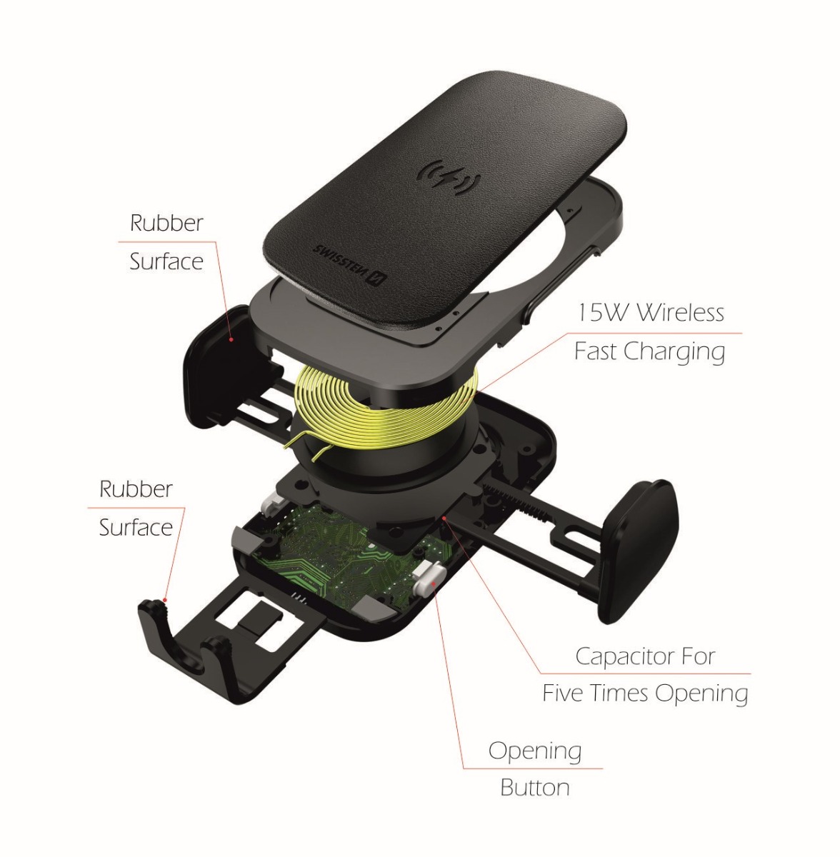 Kit Suport Auto+Incarcator Wireless Swissten S-GRIP W2-HK3 15W Negru thumb